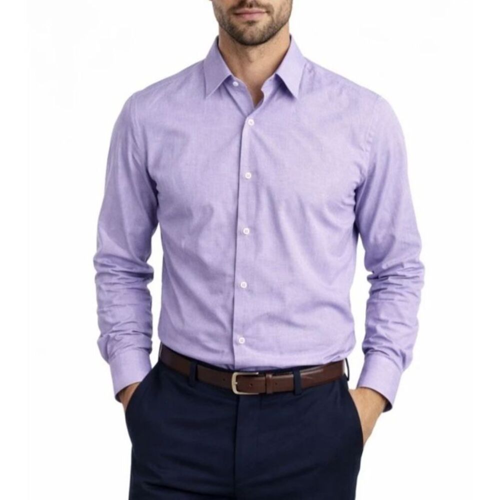 Emenegildo Zegna Men's Lavender White Mini Gingham Check LS Dress Shirt Size L